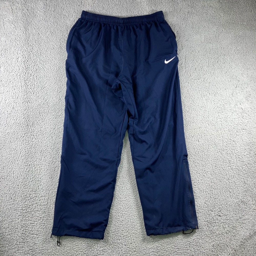 Nike Dri Fit Track Pants Men 2XL Baggy Y2K Swoosh Logo Drawstring Ankle Zip